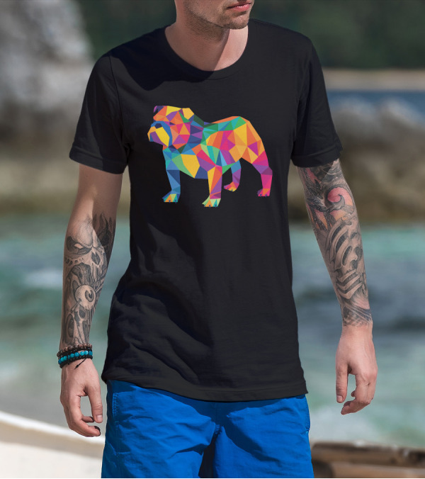 English Bulldog Geo Fractal Colorful Geometric T-Shirt