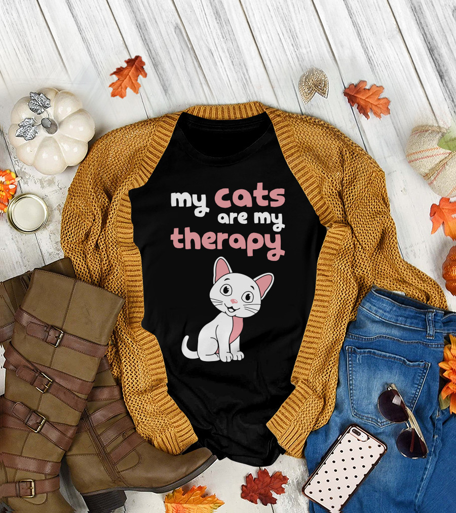 My Cats Are My Therapy Cute Cartoon Cat T-Shirt