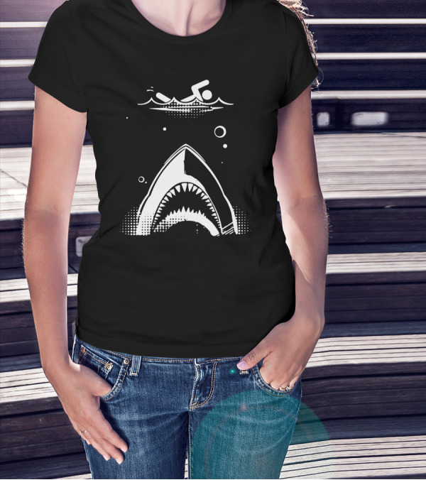 Shark Attack Swimmer Graphic Ocean Predator Encounter T-Shirt