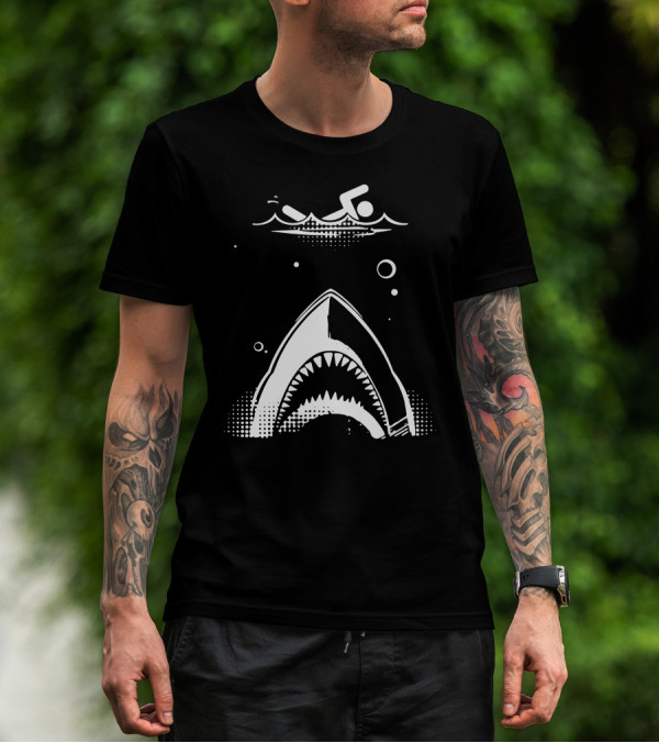 Shark Attack Swimmer Graphic Ocean Predator Encounter T-Shirt
