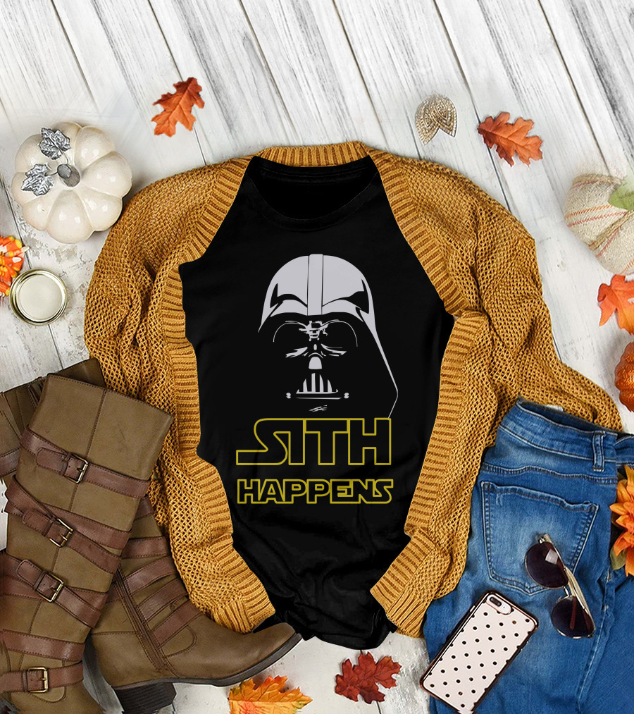 Star Wars Darth Vader Sith Happens Black Graphic Iconic Text Fandom T-Shirt