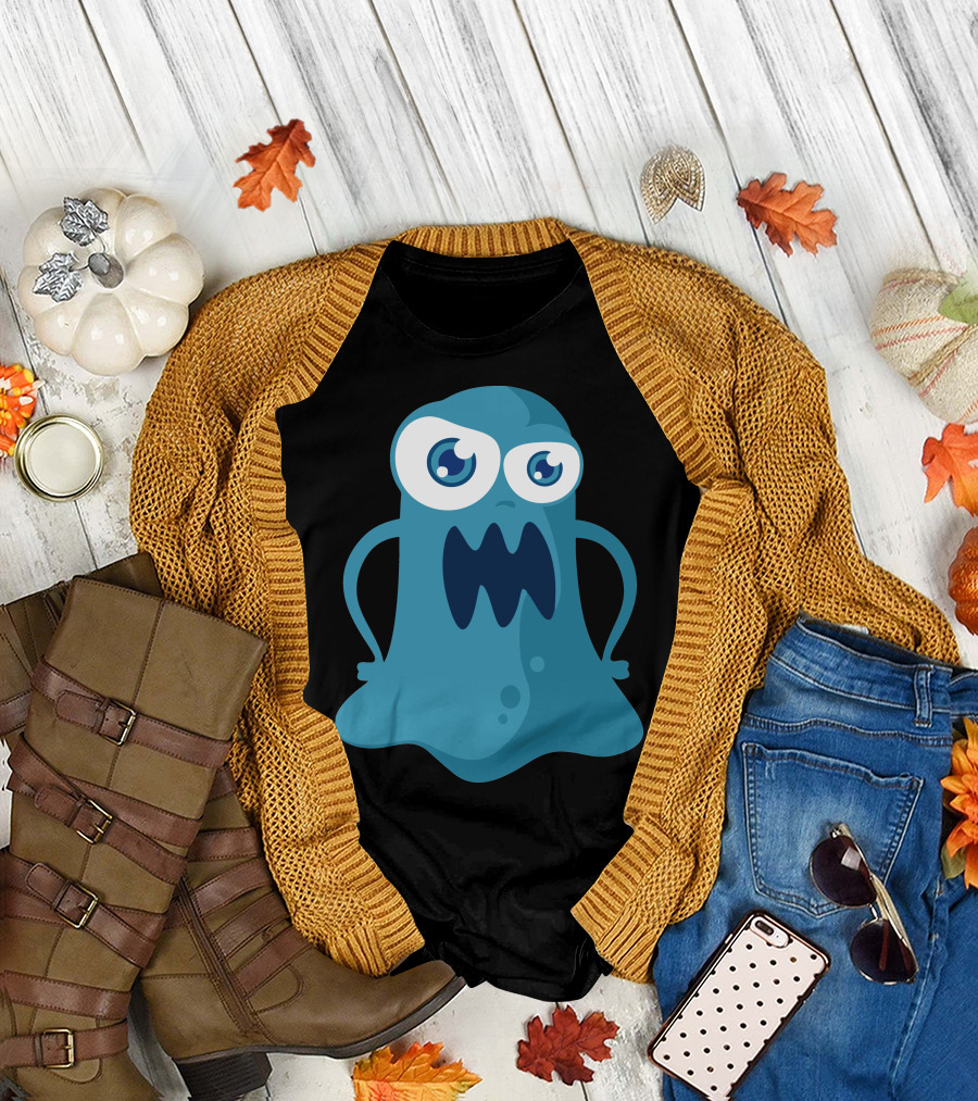 Angry Blue Monster Character with Big Eyes and Open Mouth T-Shirt
