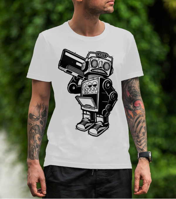Retro Robot Boombox Dance Music T-Shirt