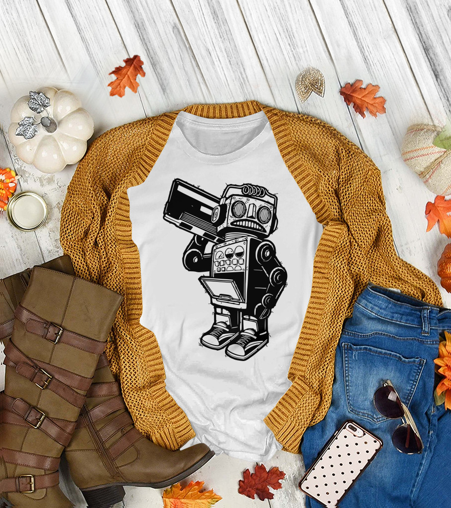 Retro Robot Boombox Dance Music T-Shirt