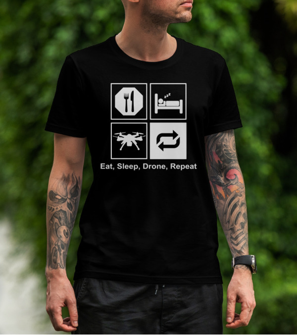 Eat Sleep Drone Repeat Fork Bed Quadcopter Cycle T-Shirt