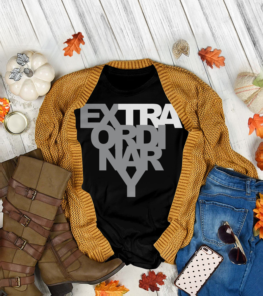 EXTRAORDINARY Bold Typography Black and White Optical Illusion T-Shirt