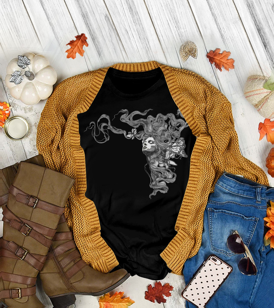 Girl Butterfly Head Flowing Hair Butterflies T-Shirt