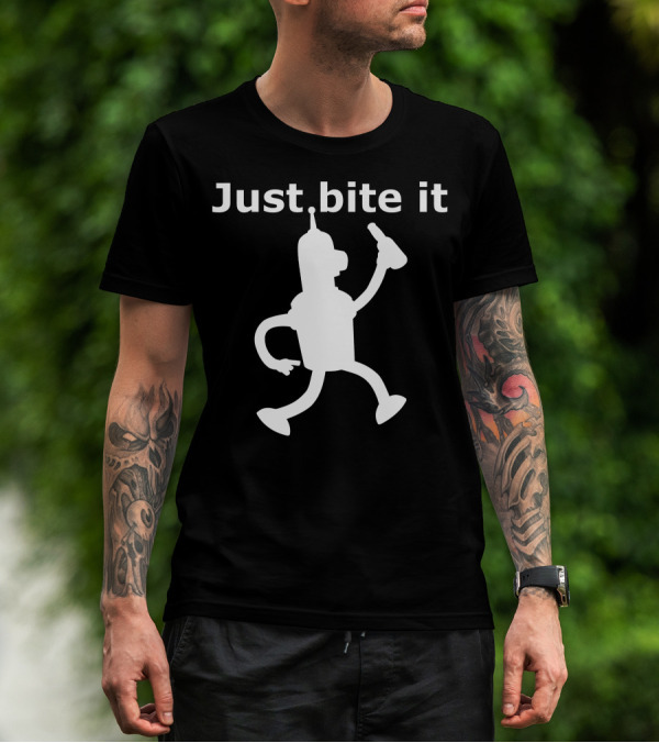 Just Bite It Bender Silhouette Holding Bottle T-Shirt