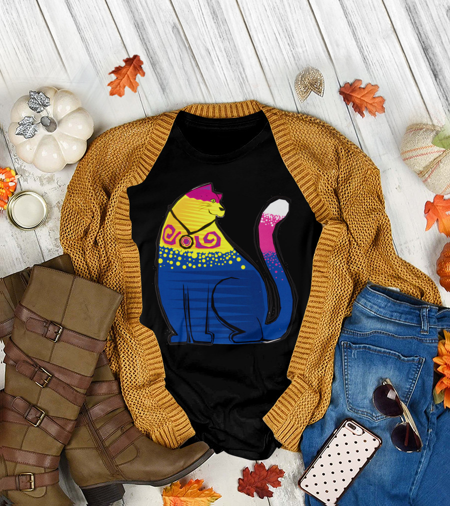Majestic Neon Cat with Vibrant Colorful T-Shirt