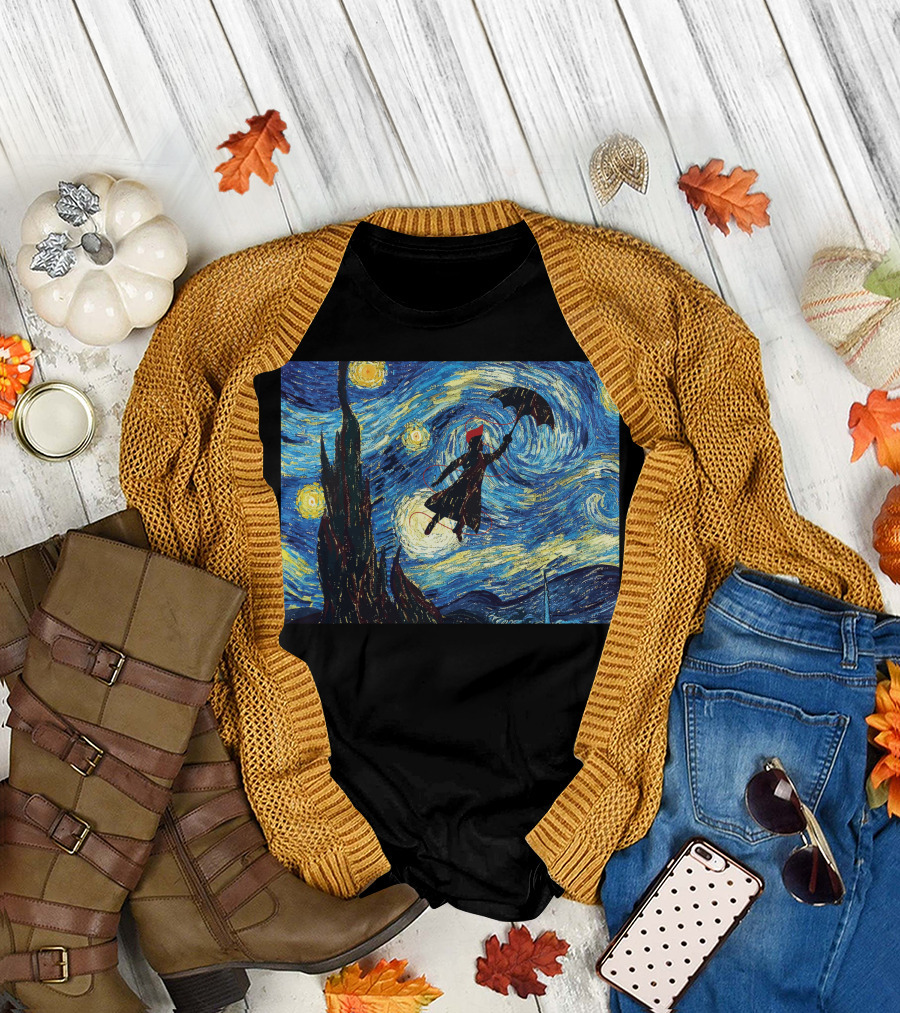 Mary Poppins Van Gogh Starry Night Crossover Scene T-Shirt