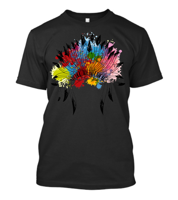 Native American Feather Headdress Colorful Splatter T-Shirt