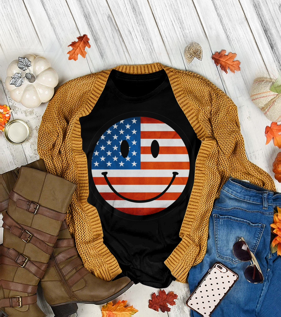 Patriotic Smiley Face American Flag T-Shirt