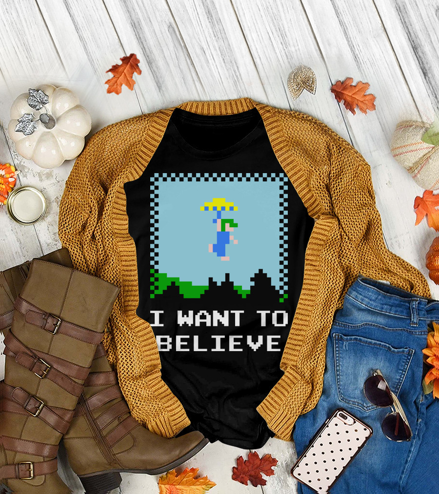 I Want to Believe Retro Parachute Pixel T-Shirt