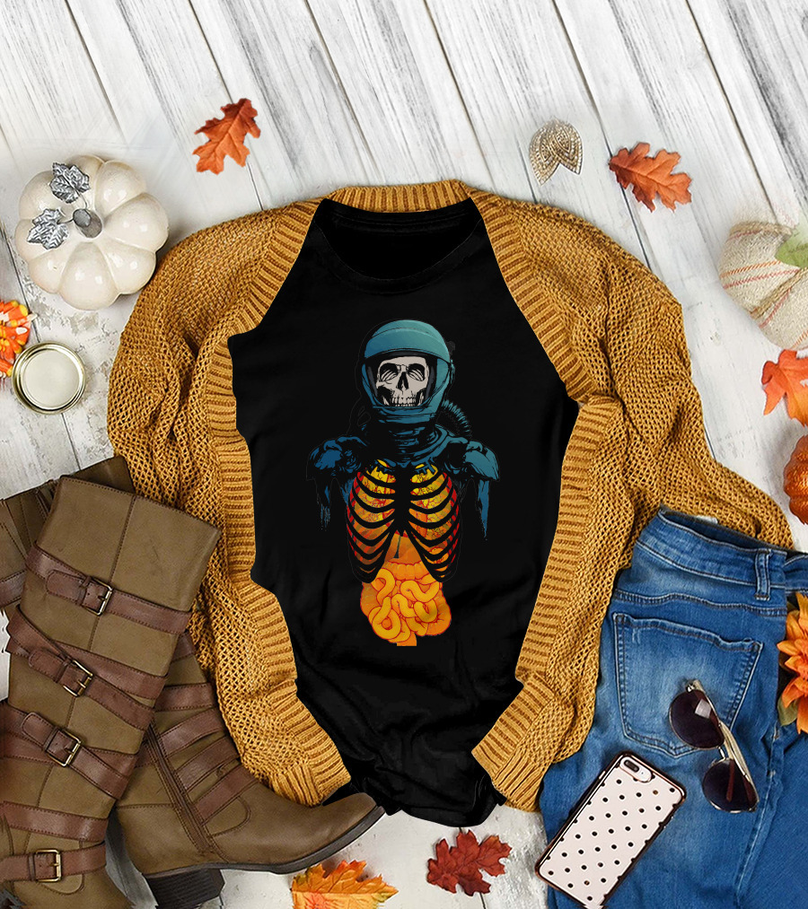 Space Skeleton in Astronaut Suit with Visible Ribcage and Intestines T-Shirt