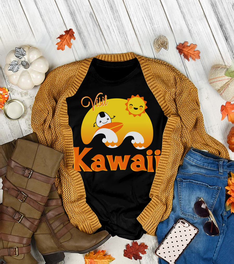 Visit Kawaii Surfing Sunshine and Waves T-Shirt