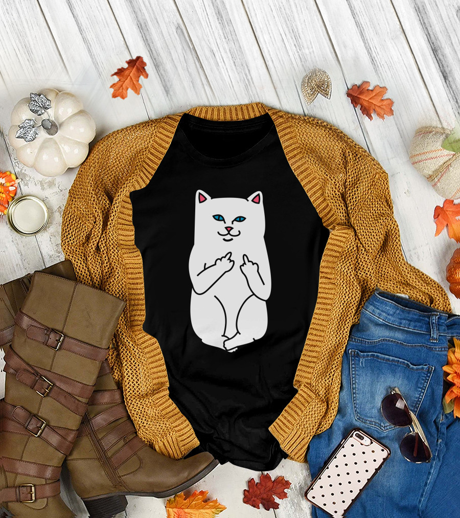 Nasty Cat Middle Finger Gesture Iconic Humor T-Shirt