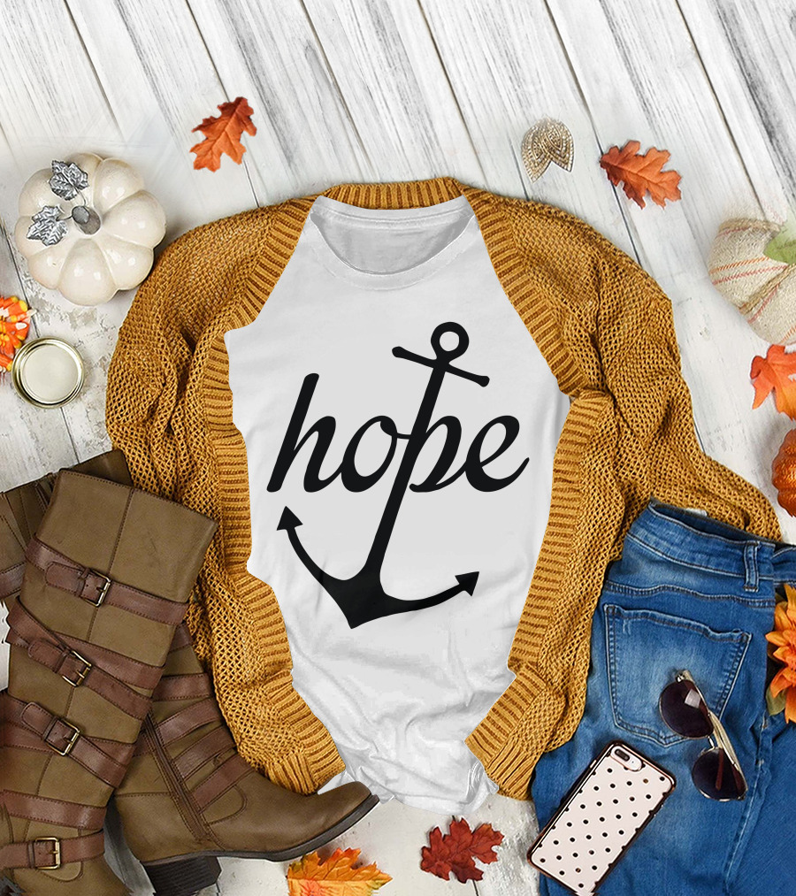 Hope Anchor Christian Symbol Text T-Shirt