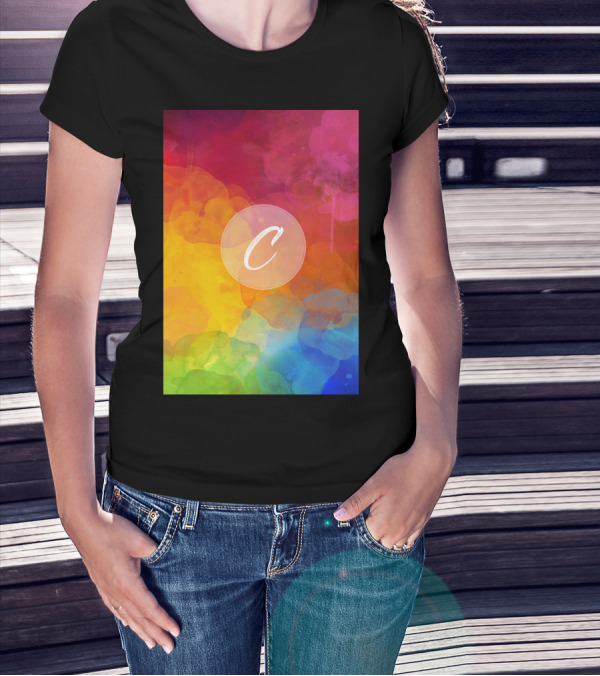 C Initials Rainbow Watercolor Background T-Shirt