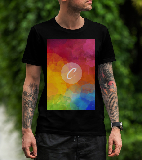 C Initials Rainbow Watercolor Background T-Shirt