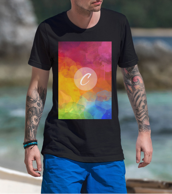 C Initials Rainbow Watercolor Background T-Shirt