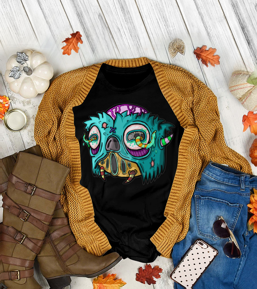 Monster Zombie Eyeballs Tentacles Neon Cartoon T-Shirt