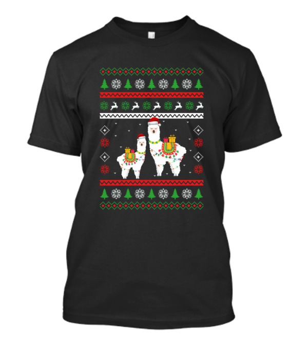 Christmas Llama Alpaca Santa Hat Ugly Xmas Tree Snowflake T-Shirt