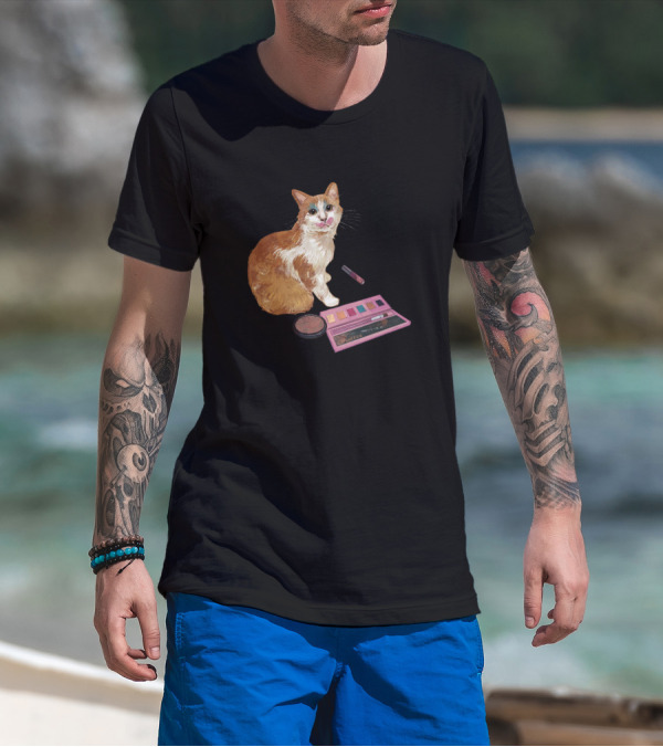 Feeling Pretty Cat With Makeup Palette And Lipstick T-Shirt