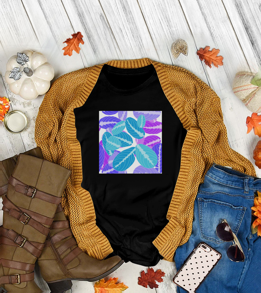House Plant Leaves Vibrant Blue and Purple Leaf T-Shirt