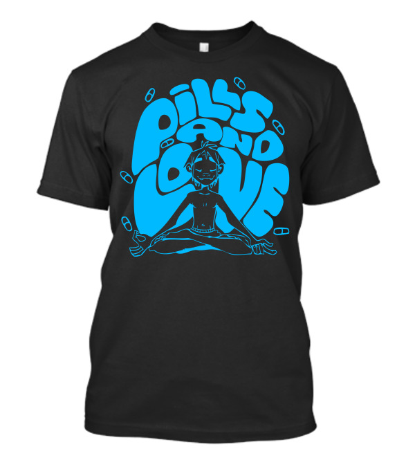 2D Blue Pills And Love Meditating Figure T-Shirt