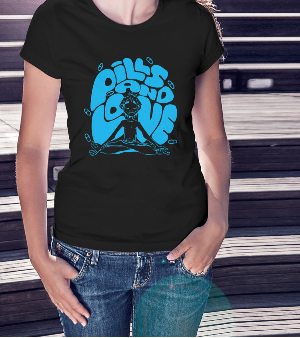 2D Blue Pills And Love Meditating Figure T-Shirt