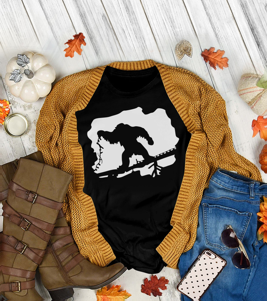 Beware The Legend Bigfoot on Train Tracks T-Shirt