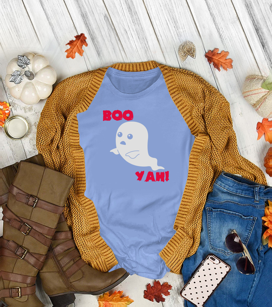 Boo Yah Cute Ghost White Cartoon Ghost T-Shirt