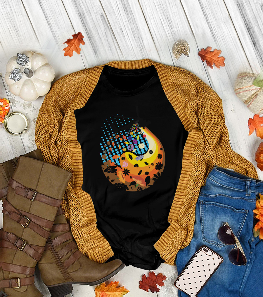 Buds Not Bombs Helicopter Dropping Colorful Flowers and Leaves T-Shirt