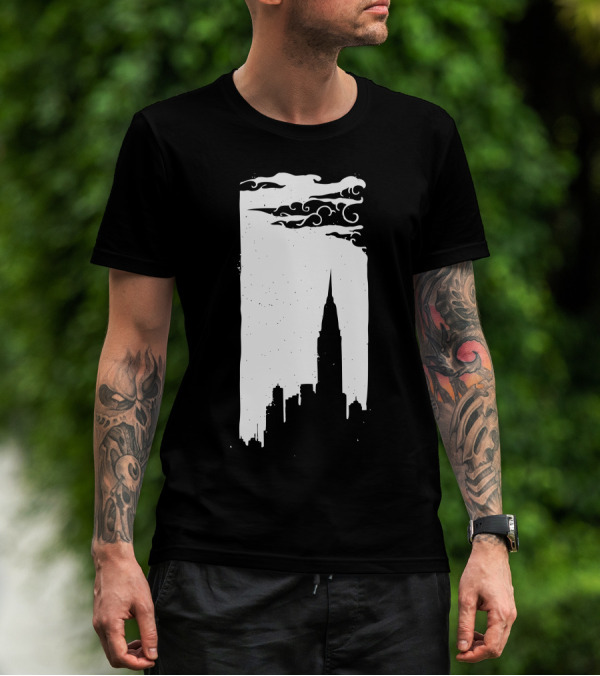 Chrysler Building New York City Skyline Silhouette With Art Deco Clouds T-Shirt