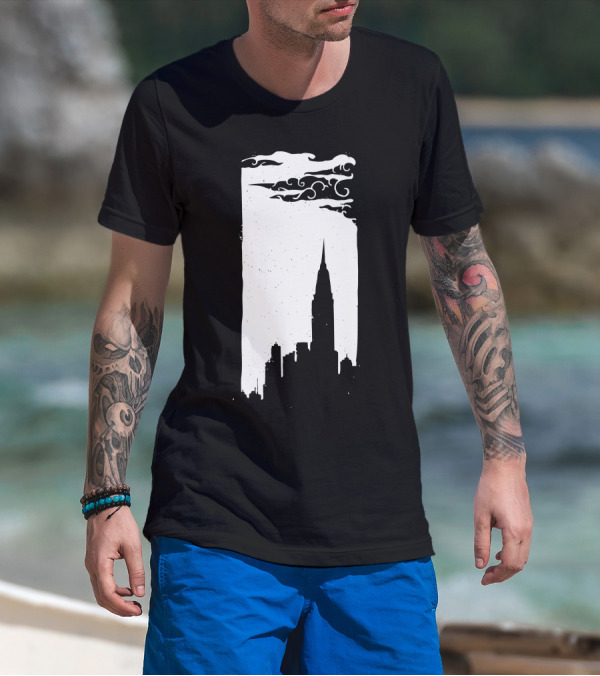 Chrysler Building New York City Skyline Silhouette With Art Deco Clouds T-Shirt