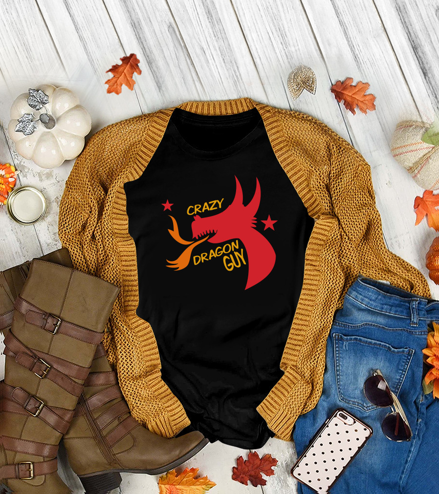 Crazy Fire-Breathing Red Dragon Guy with Stars T-Shirt