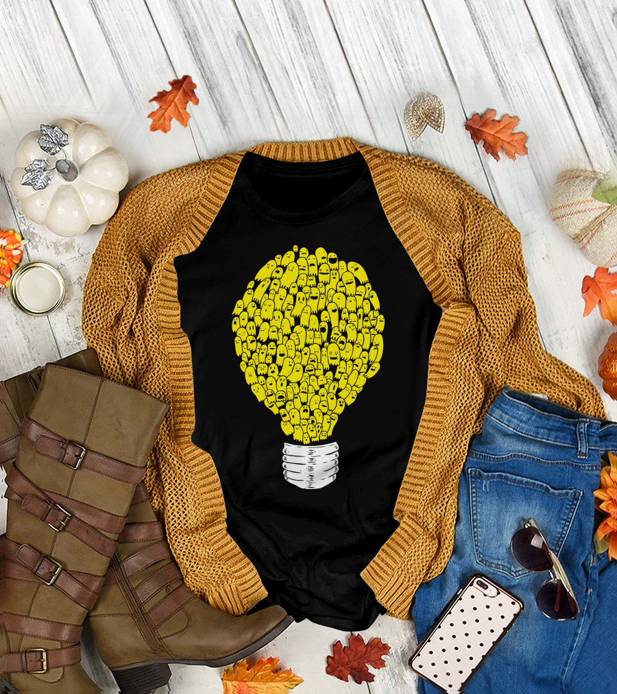 Ghost Bulb Light Yellow Cartoon Characters T-Shirt