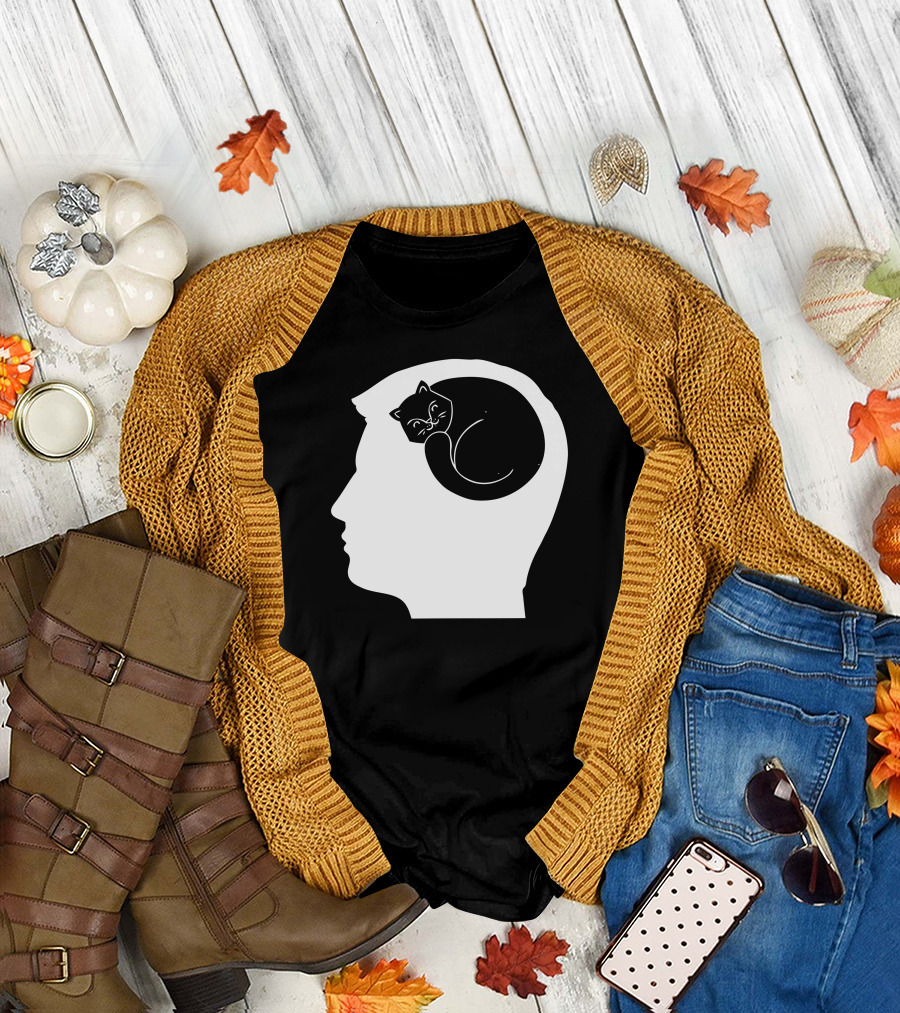 Kitty On My Mind: Cat Illustration in Head T-Shirt
