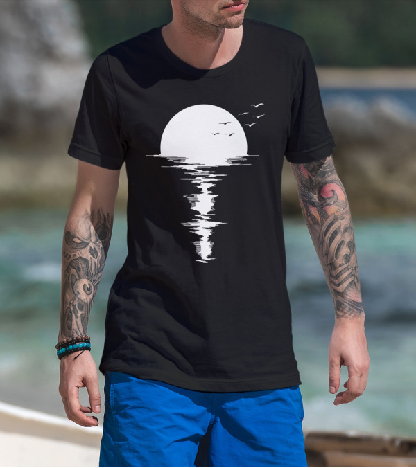 Moon Song Reflections With Birds Over Water T-Shirt