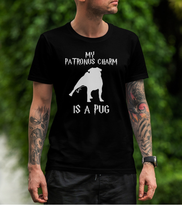My Patronus Charm Is A Pug Black And White Text With Pug T-Shirt