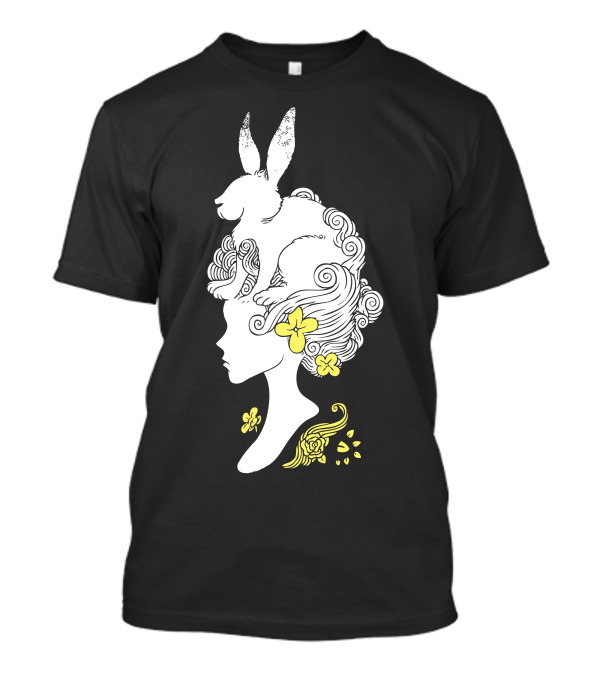 New Harestyle Woman With Rabbit And Yellow Flowers T-Shirt