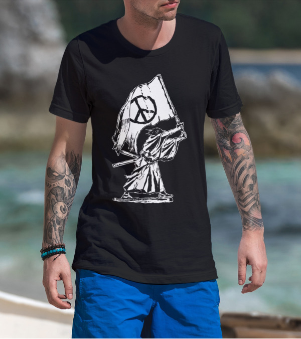 Peaceful Samurai Warrior Holding Peace Flag T-Shirt