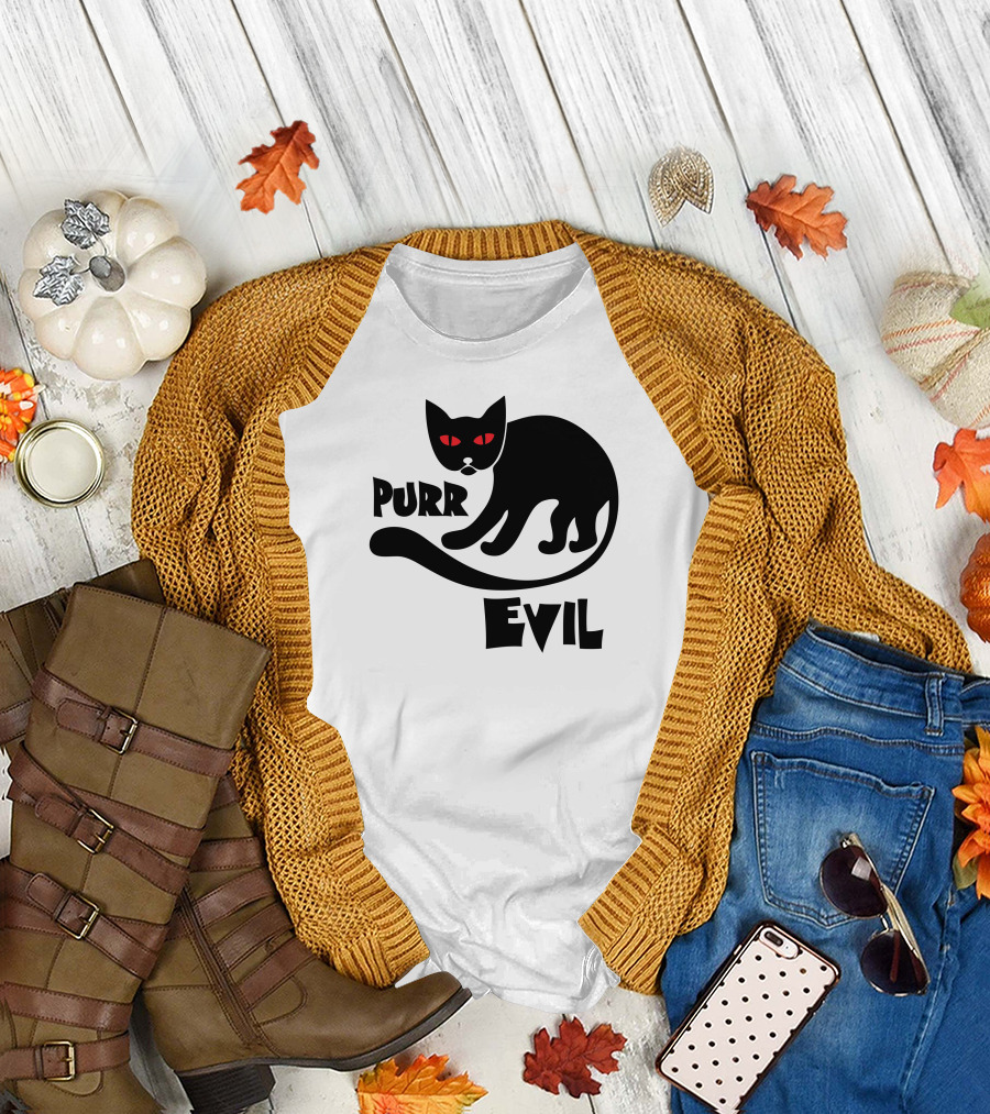 Purr Evil Black Cat Red Eyes T-Shirt