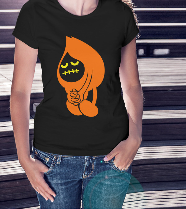 Sad Inker Tearful Teardrop Character In Black And Orange T-Shirt