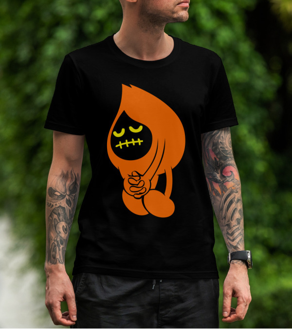 Sad Inker Tearful Teardrop Character In Black And Orange T-Shirt