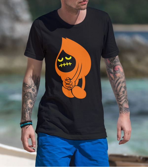 Sad Inker Tearful Teardrop Character In Black And Orange T-Shirt