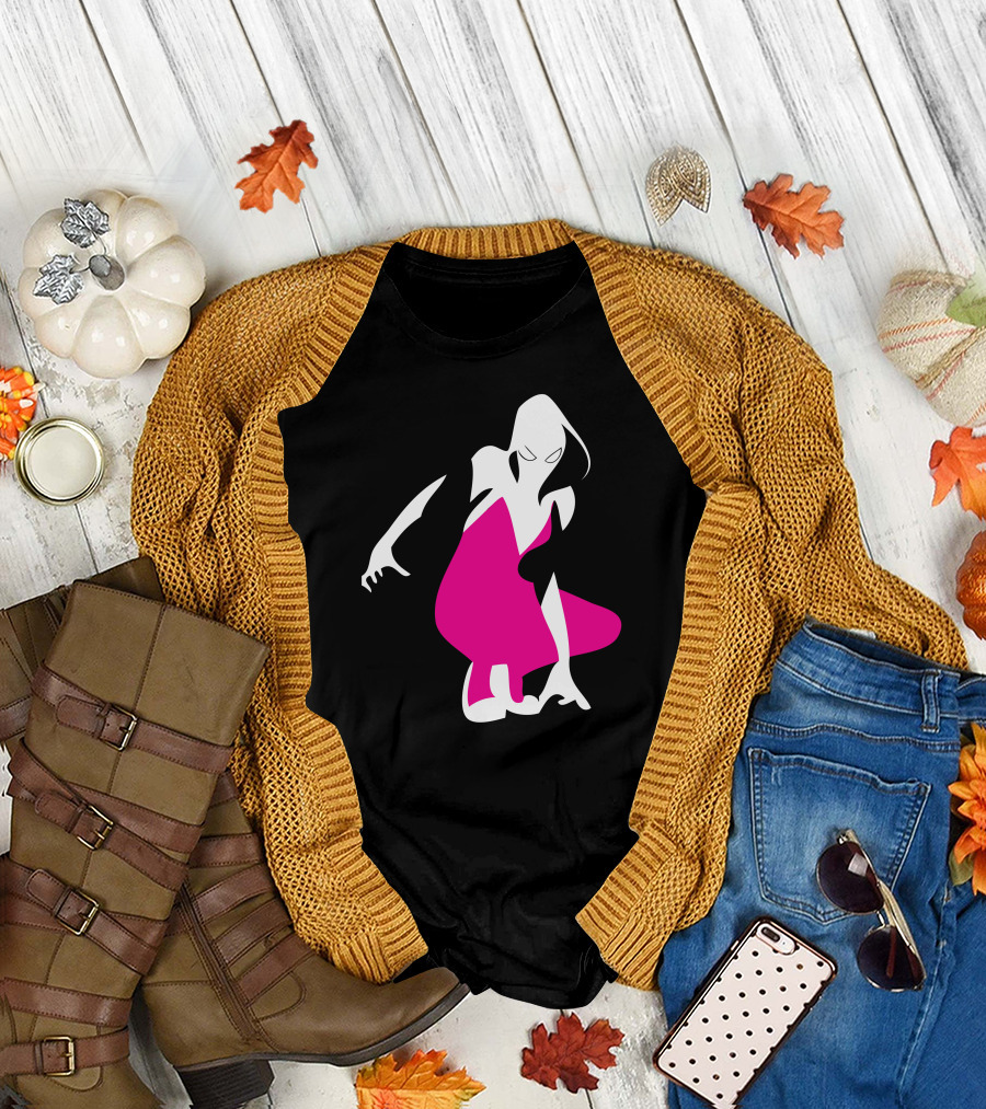 Spider Gwen Pink Crouching Silhouette Marvel Comics T-Shirt