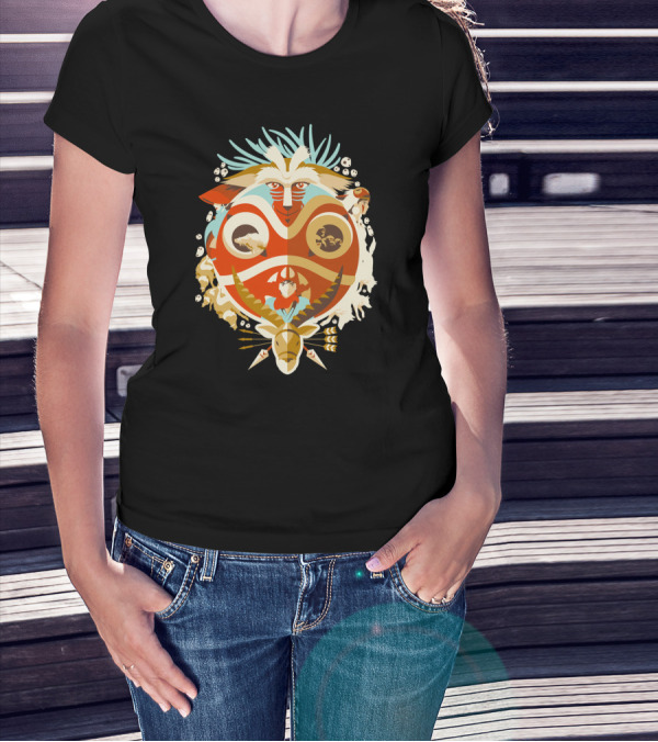 Princess Mononoke Mask And Forest Creatures - The Days Of Gods And Demons T-Shirt