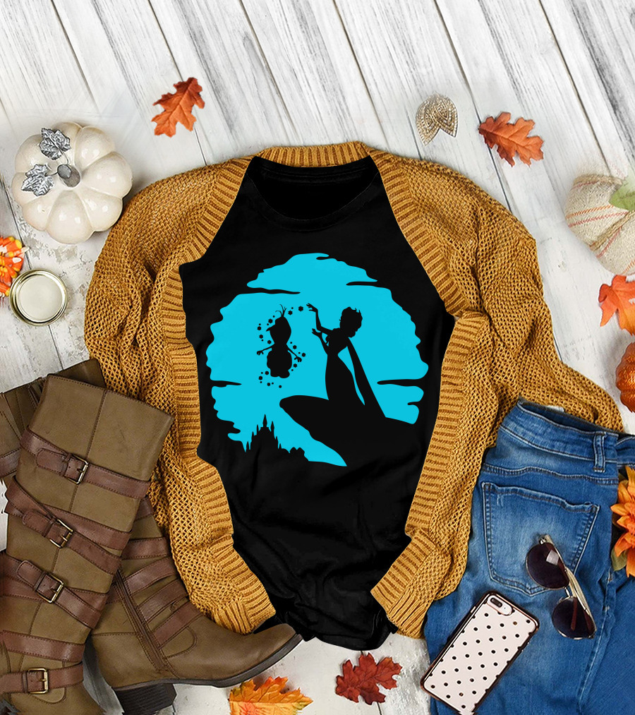 The Freezing Elsa and Olaf Silhouette Magic Scene T-Shirt