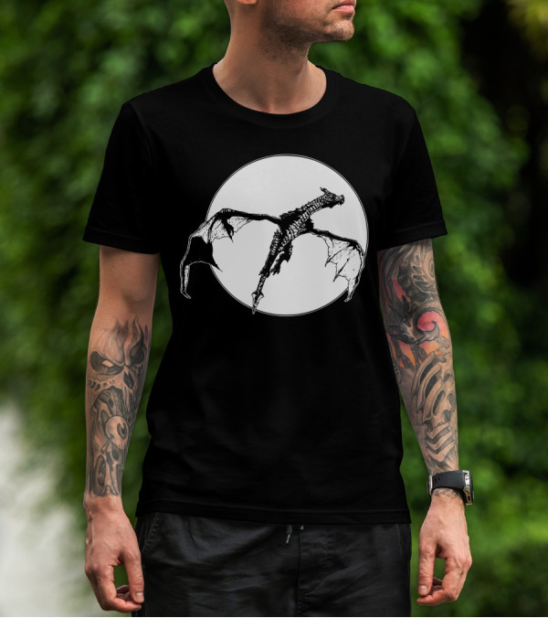 There Be Dragons Flying Against Full Moon T-Shirt